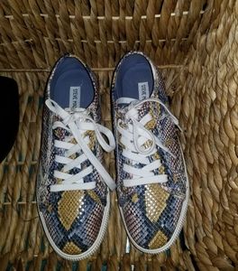 Steve Madden flocked leather platform sneakers.